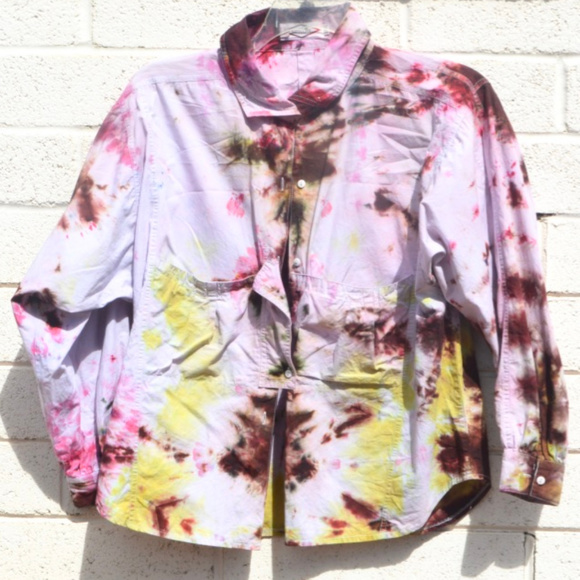 Anticulture Tops - Pink Brown Tie Dyed Cotton Shirt Top Long sleeve